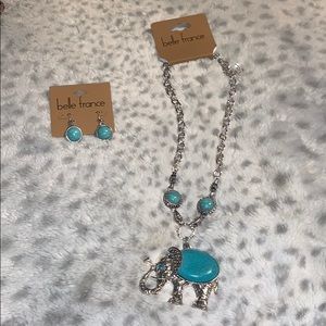 Belle France Elephant Necklace w/ Ear Rings